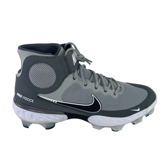 Nike React Mens 14 Alpha Huarache 3 Gray High Top Baseball Cleats CZ4455-005 - Picture 4 of 7